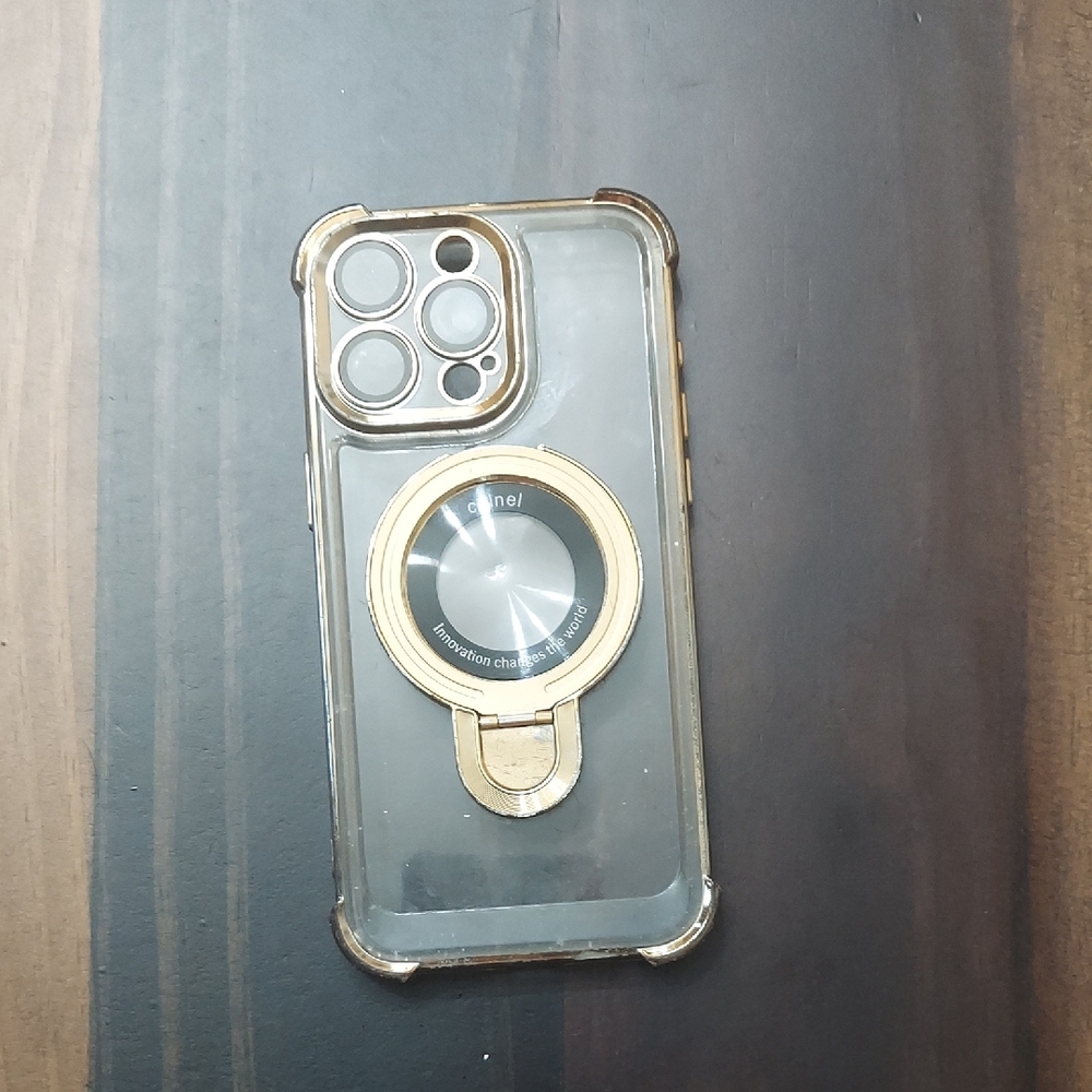 Clear Phone Case with Gold Ring Stand - Compatible Cell Phone Accessory